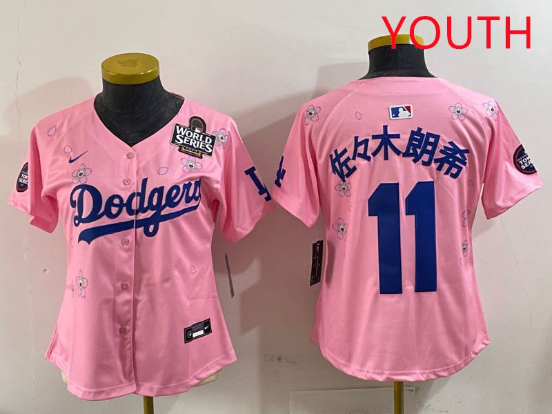 Youth Los Angeles Dodgers #11 R.Sasaki Pink Sakura Edition 2025 Nike MLB Jersey style 7